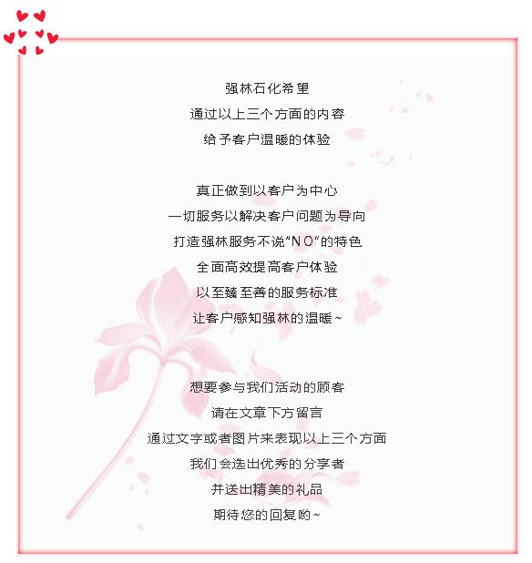 強(qiáng)林石化客戶升級(jí)服務(wù)體驗(yàn)季邀您參與5